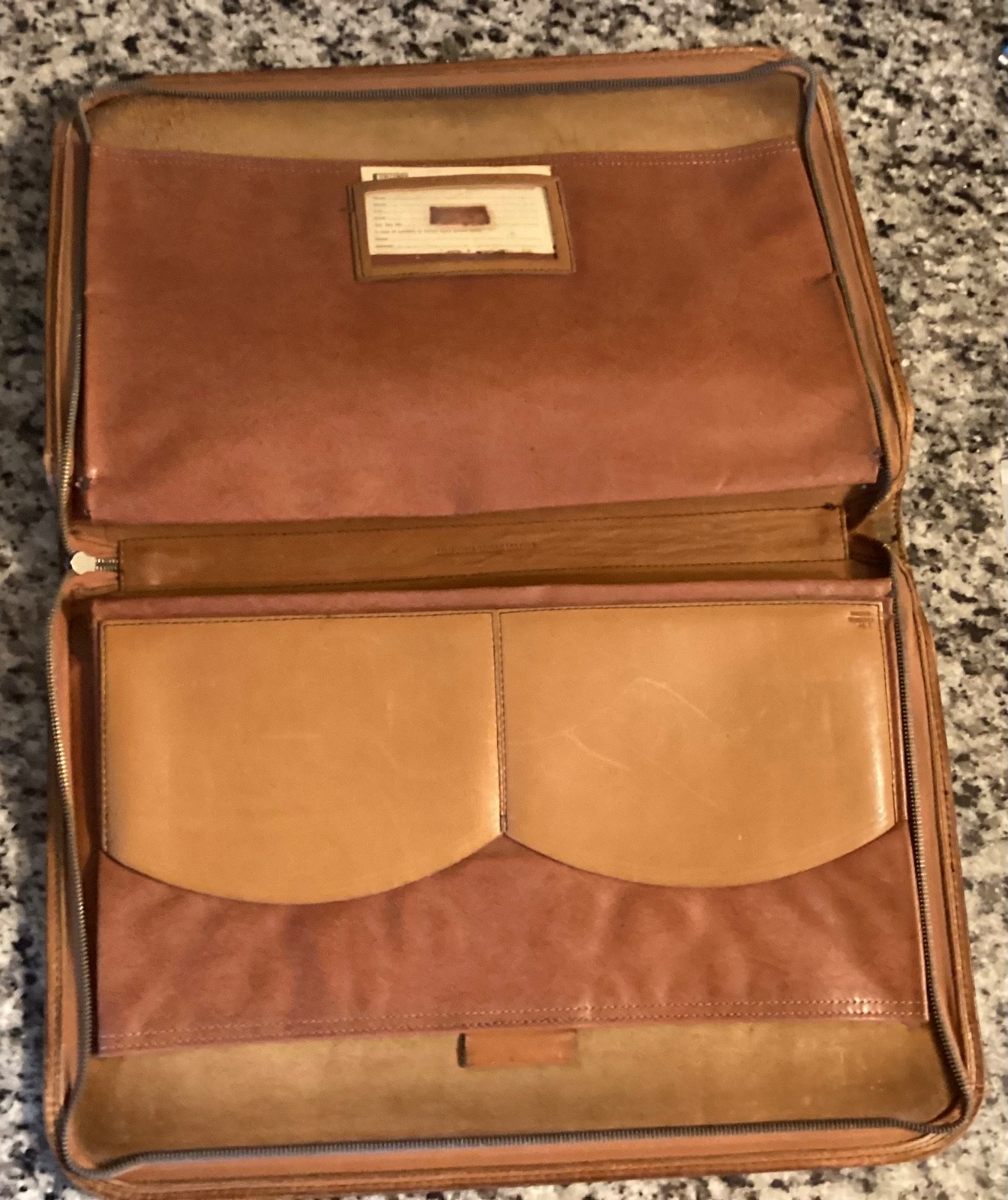 SCHLESINGER BROS Leather Brief Case Tan Attorney LEATHER PORTFOLIO VINTAGE 17×12