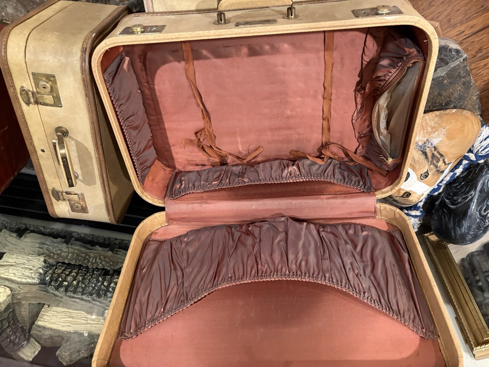 Rare Set Of 3 Matching VTG Sears JC HIGGINS LUGGAGE SET 40s 50s Tan Home Decor