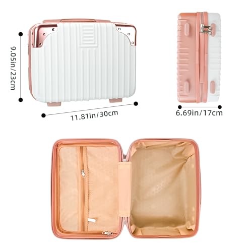 14inch Hard Shell Cosmetic Organizer Travel Train Hand Luggage Small PINK/WHITE