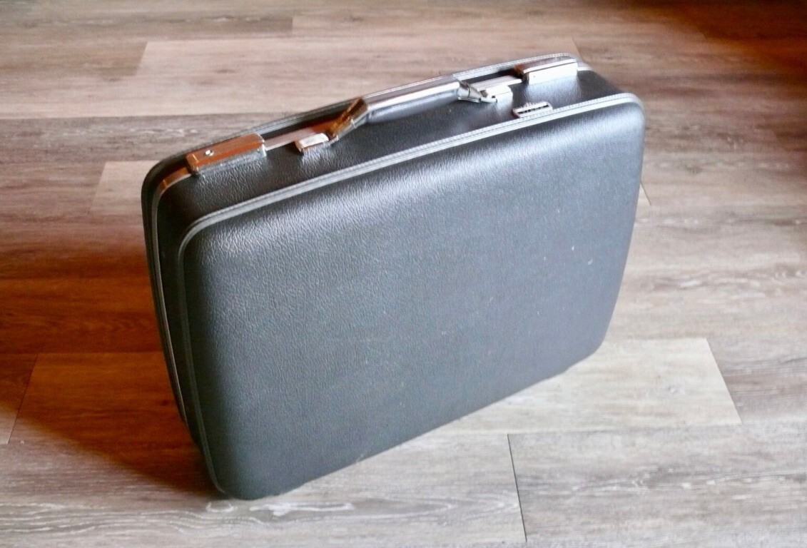 Black Charcoal Tiara American Tourister Suitcase With Gray Satin Lining