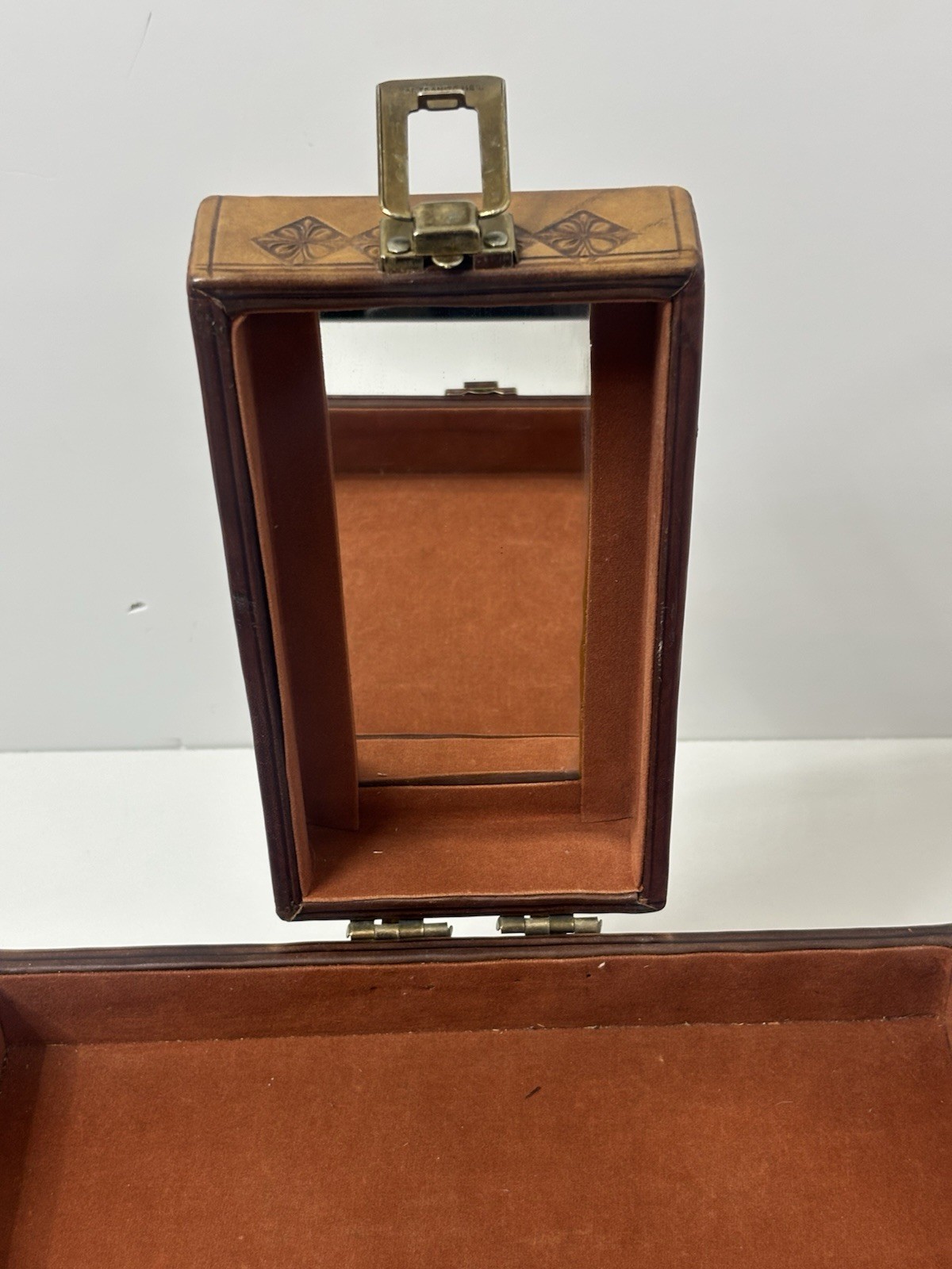 Vintage Tooled Leather Artmex Mexico Travel Overnight Vanity Train Case
