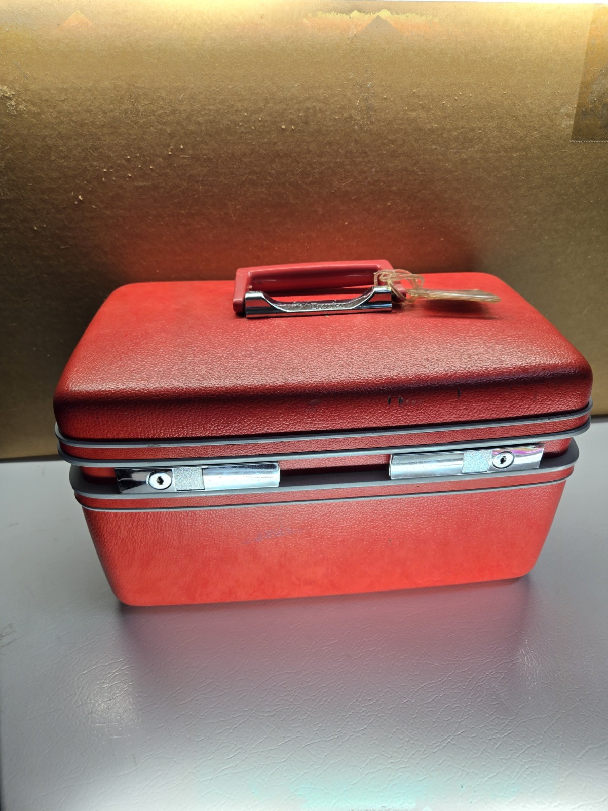 Vintage Sears Courier Samsonite Train Case Red Makeup Box Mirror Tray MCM