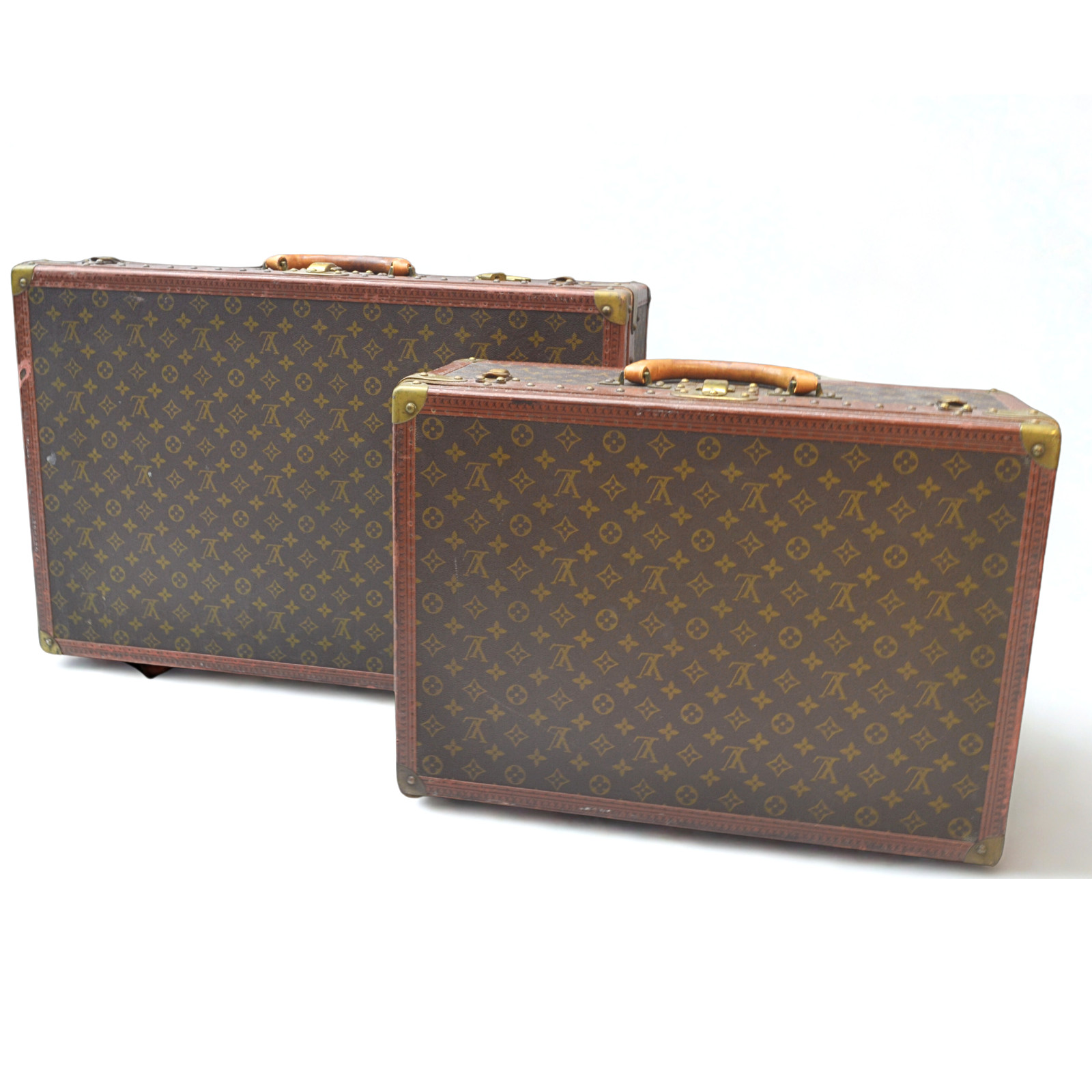 Vintage Louis Vuitton Alzer 70 & 55 Monogram Brown Suitcase Trunk Luggage w/ Key