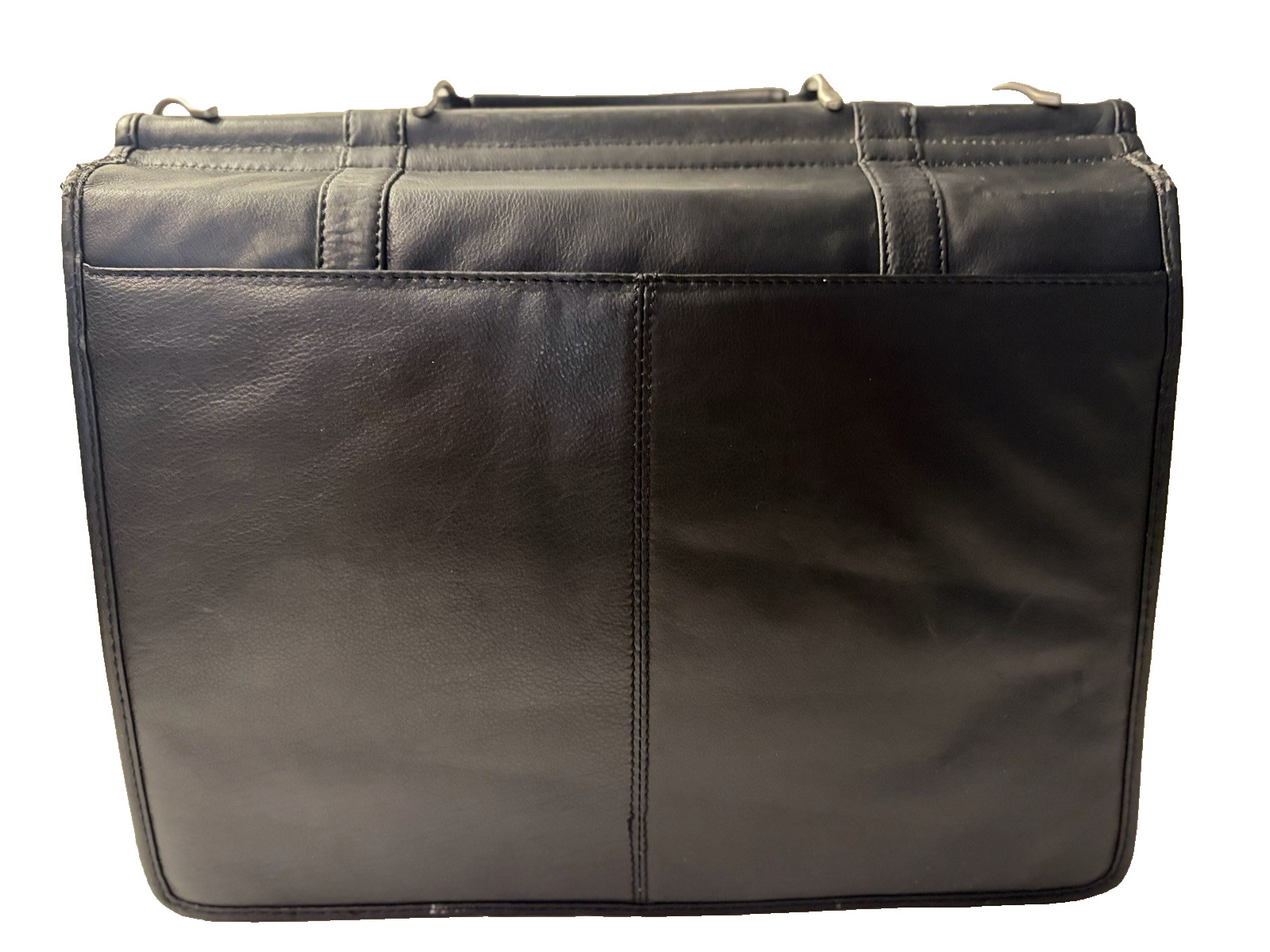 Large Black Leather Organizer with Handle and Buckle Closure