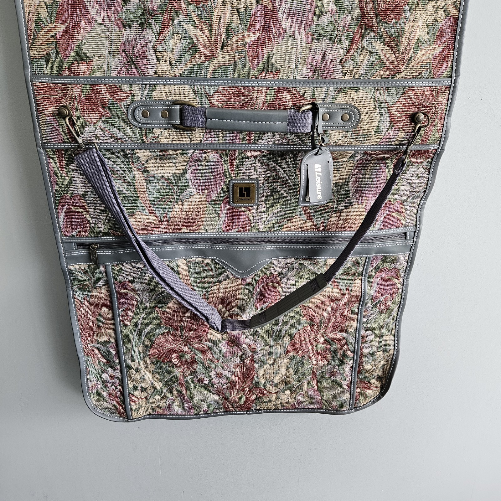 Vintage Leisure Wardrobe Travel Bag 80s Tapestry Carpet Bag Hangers Retro