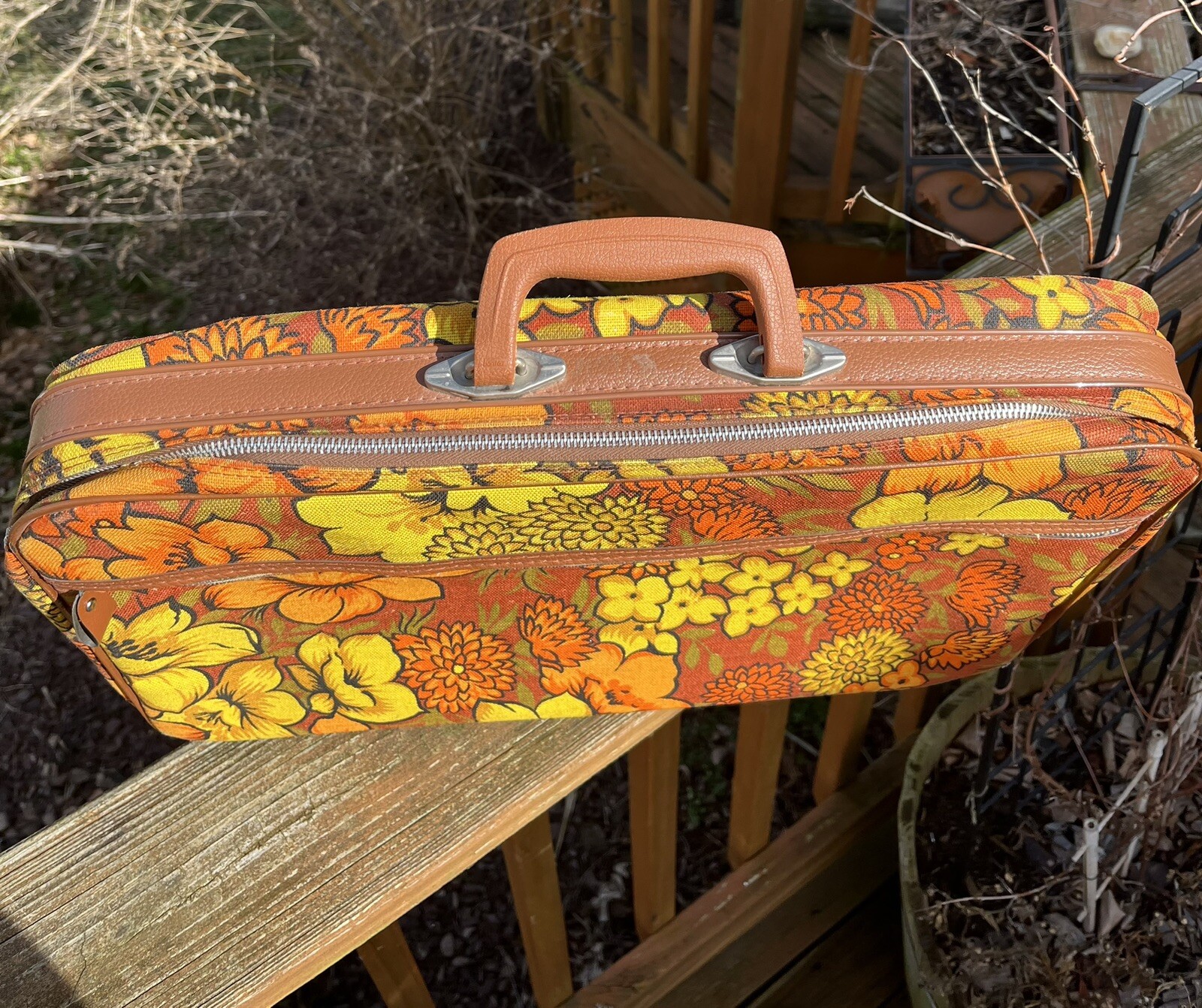 Vintage Cloth Suitcase Mod Flower Child Groovy Jan Brady Japan Made 1960