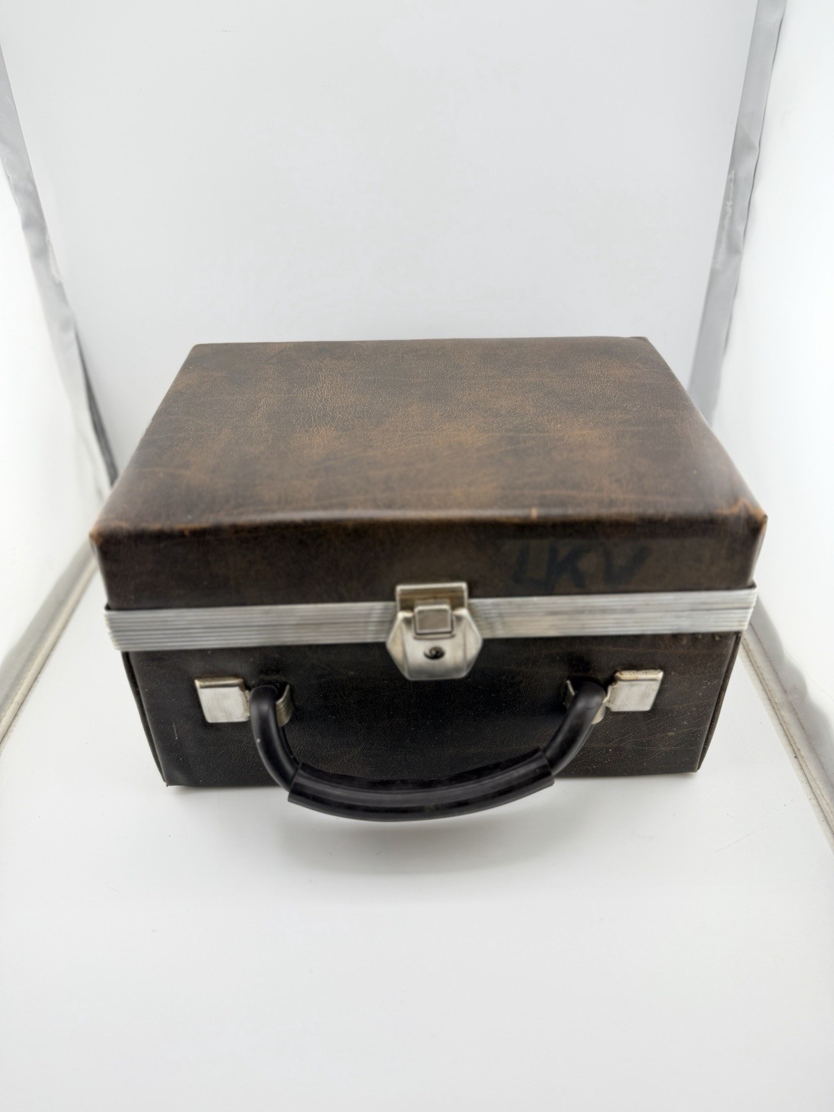 Vintage Hard Shell Carrying Case Brown Faux Leather Travel Case Organizer USA