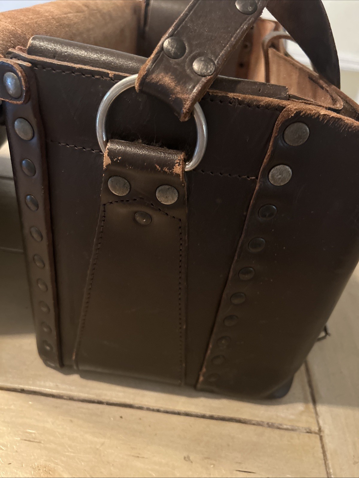 Beautiful Heavy Thick Leather RARE Riveted Train Case Bag SNCF Railways