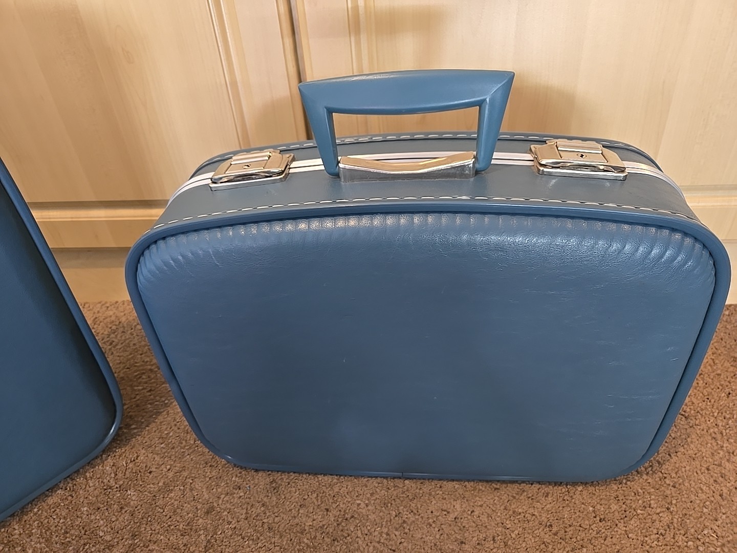 MCM Vintage 1970’s Powder Blue Hard Shell Nesting Luggage Suitcases Set Of 2