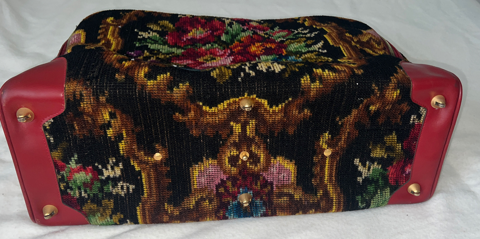 VTG 1960s NEEDLEPOINT/TAPESTRY FLORAL Italian Koret Suitcase Luggage w/tote