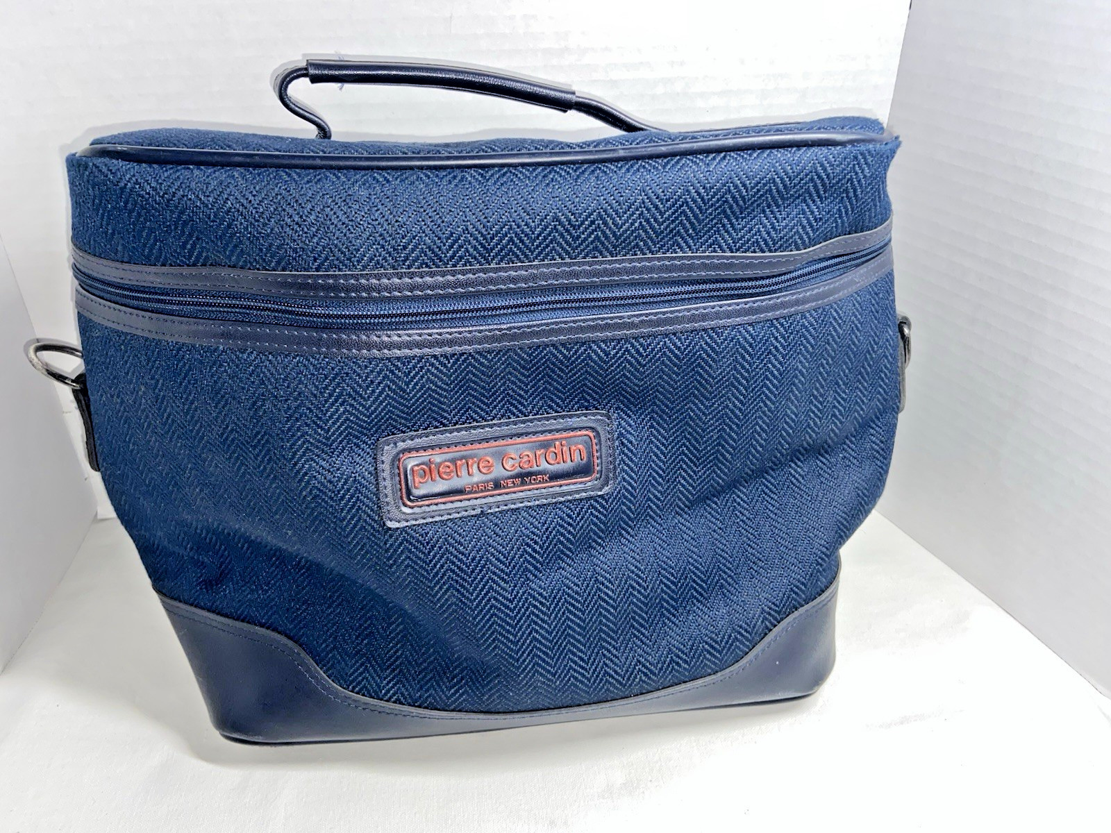 Vintage PIERRE CARDIN Footed Navy Blue Tweed Garment Bag Luggage (KOREA)