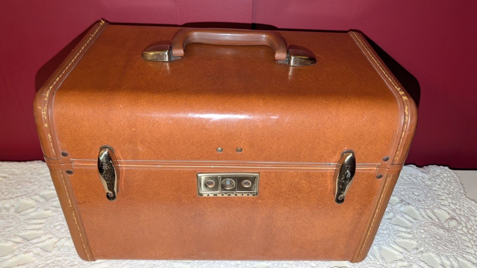 Vintage Samsonite Case Mirror & Tray Hard Side Suitcase Brown Luggage No Key