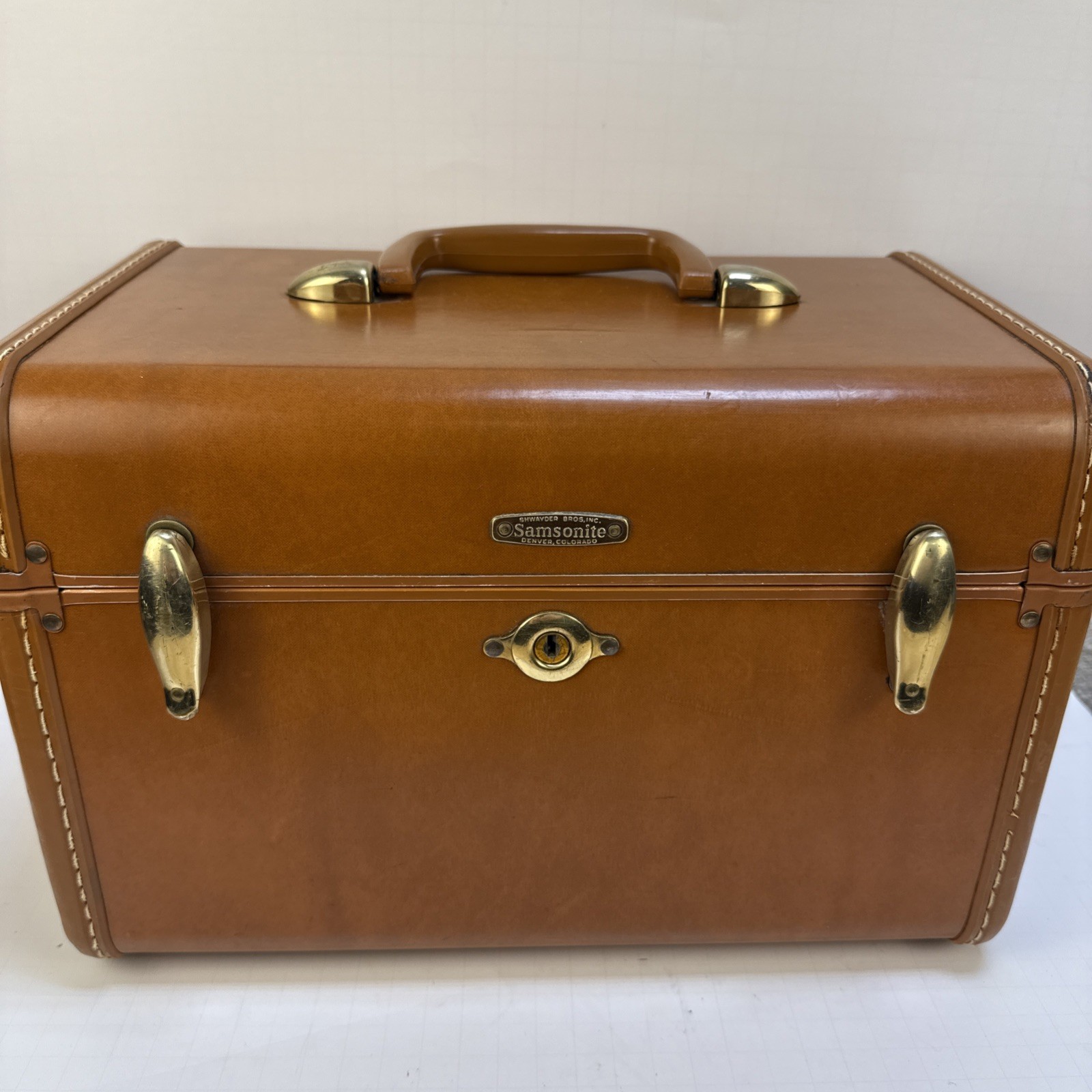 Vintage Samsonite Shwayder Bros Leather Luggage Train Case Brown No Key