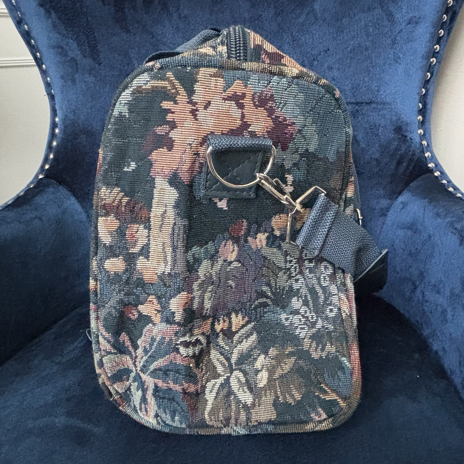 Vintage Pierre Cardin Blue Flower Overnight Travel Bag Shoulder Strap