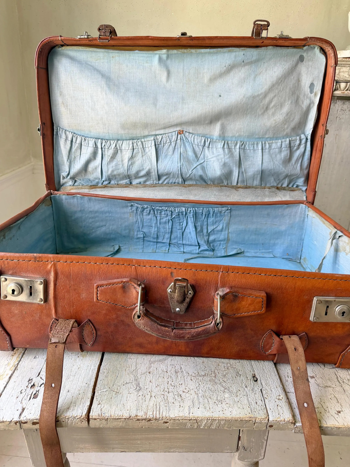 RARE Vintage French Leather Suitcase General Jacques Humbert Luggage WWII Milit