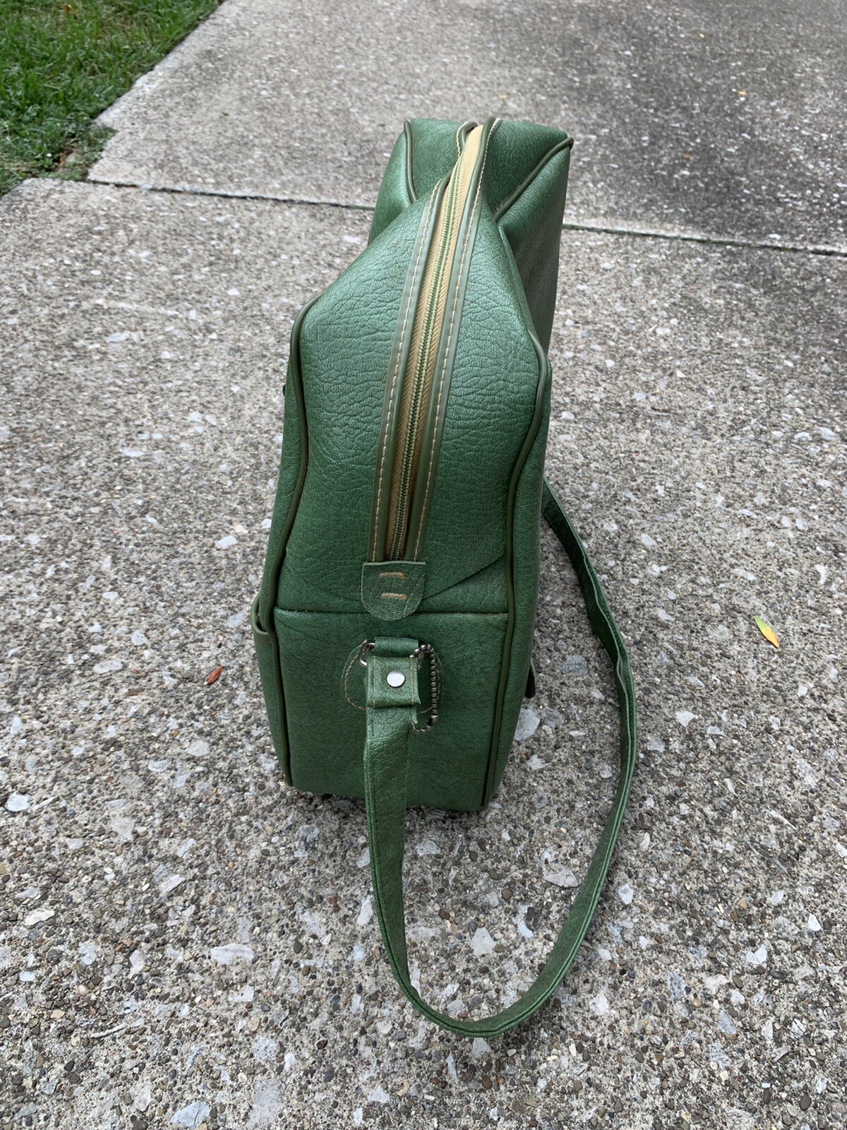 Vintage Green Leather Carry On Airline Bag Purse Satchel