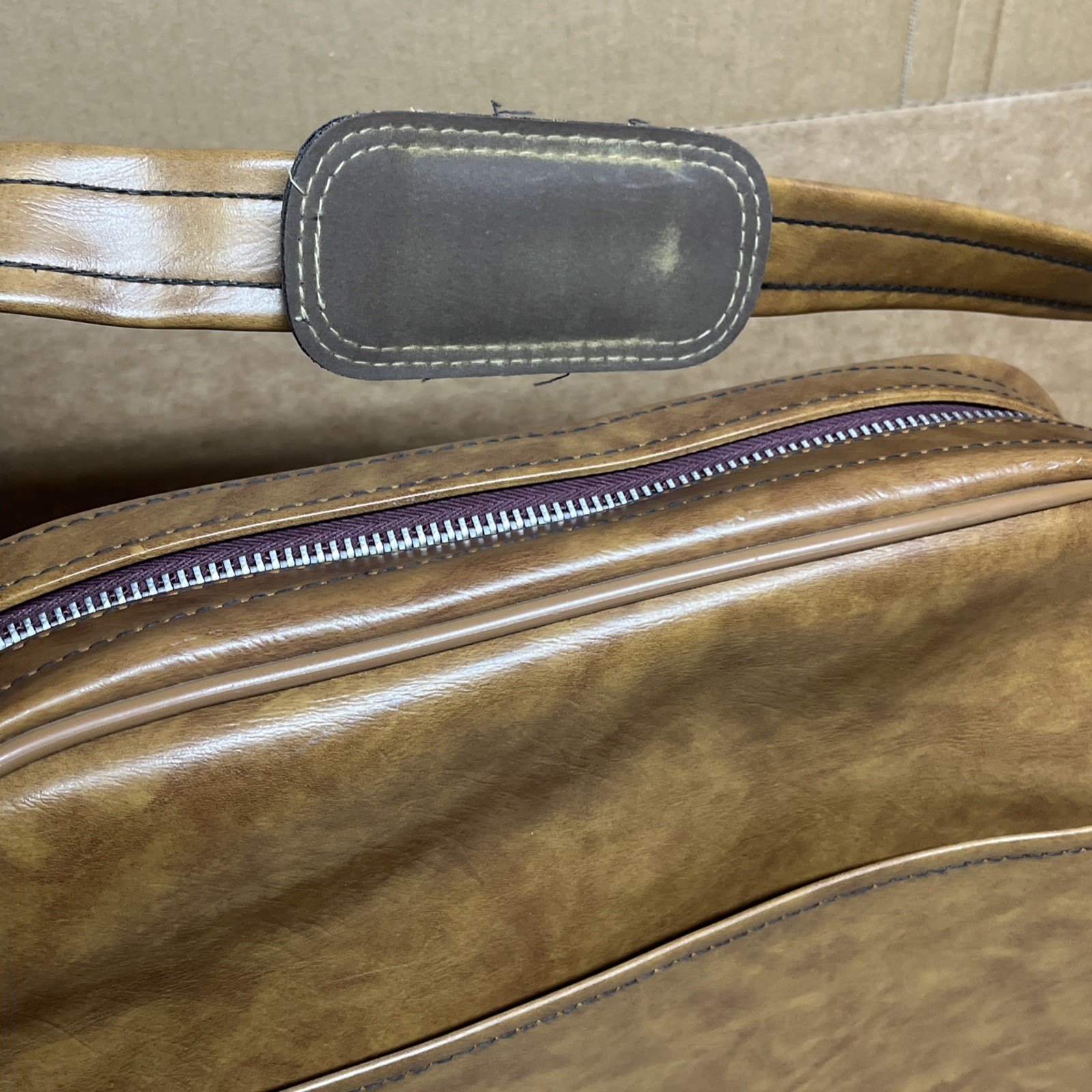Vintage Airway Brown Leather Shoulder Bag Carry On Luggage with Lock & Key
