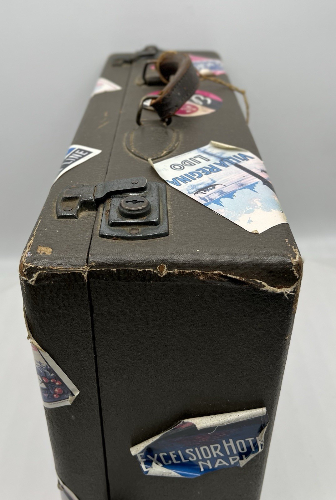 Vintage Suitcase with Various Travel Stickers, Mid 20th Century Hardcase