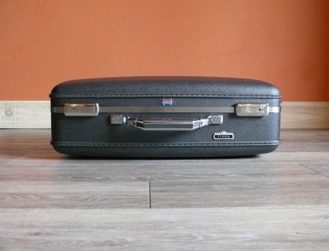 Black Charcoal Tiara American Tourister Suitcase With Gray Satin Lining