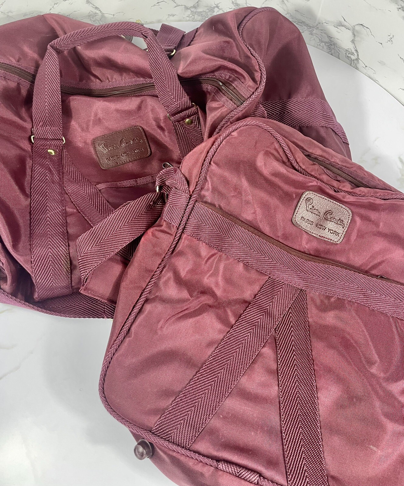 VTG Pierre Cardin Soft Sided duffle bag and crossbody burgundy 2 Piece Set