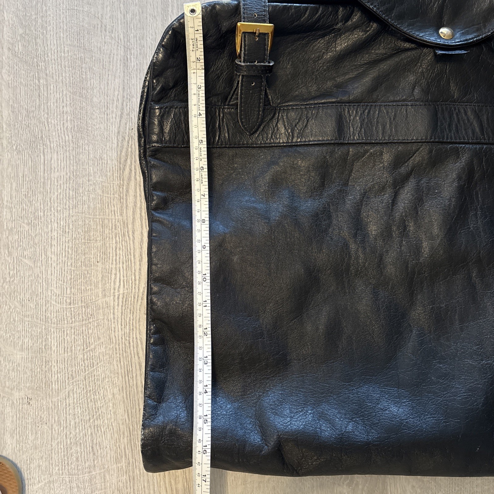 Vintage Black Leather Garment Bag Japanese Foldable Buckles 38” Long