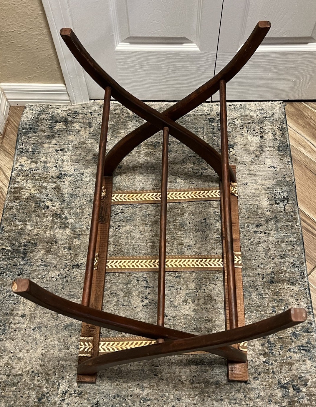 Wooden 60s Folding Luggage Rack Suitcase Stand Tapestry Straps Pennsylvania Made