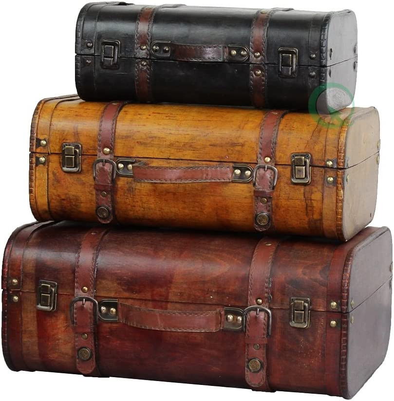 Vintage Decorative Suitcases Luggage Set Antique Trunk Storage Chest Box 3 PCS