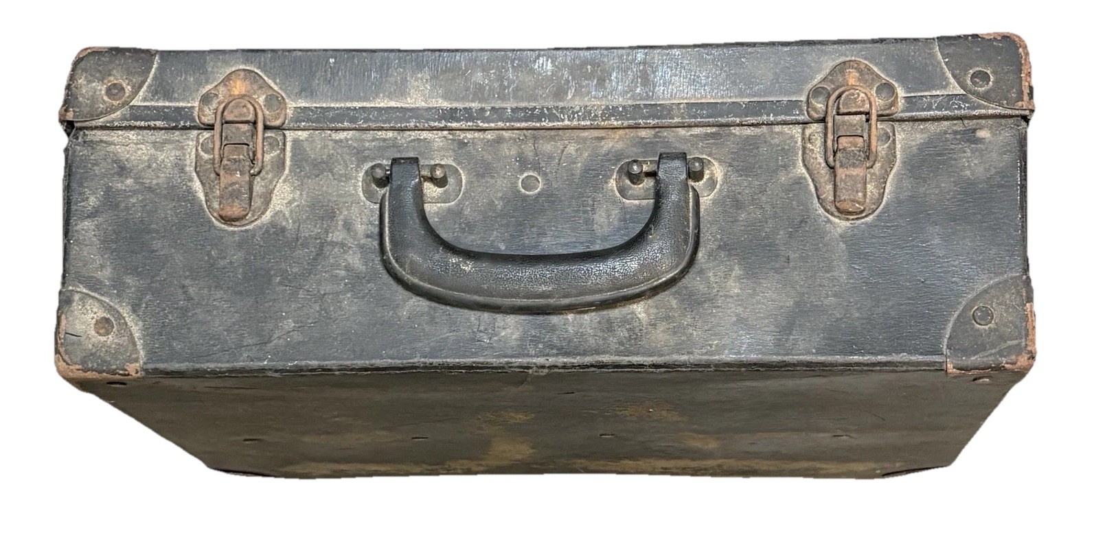 Vtg. Tool Box Case Suitcase Hardboard Chipboard Luggage with Leather handle