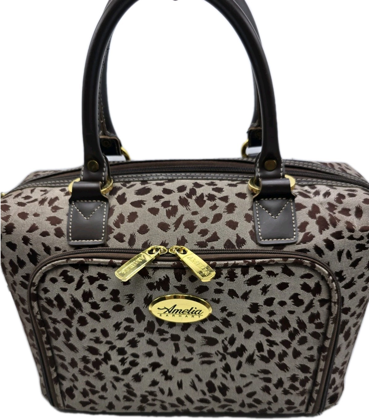 Vintage Amelia Earhart Carry On Luggage Bag Travel Tote Brown Leopard 15″