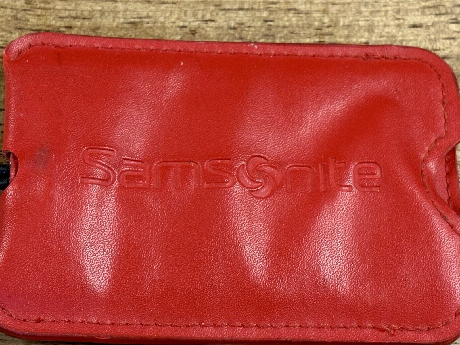 VTG Samsonite Luggage Tag Genuine Leather Red Hard To Find Money Vacation Travel