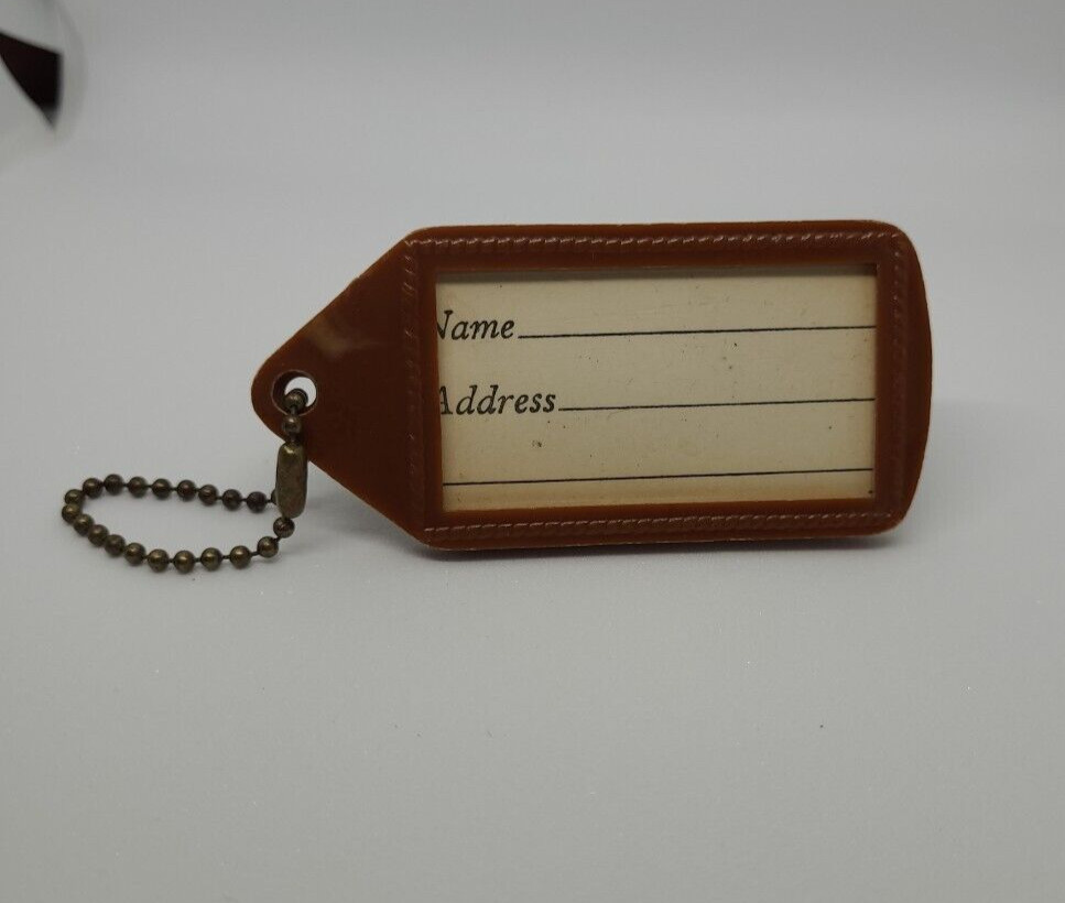 Luggage Address Tag Brown Plastic for Vintage Camera Bag made in Hong Kong