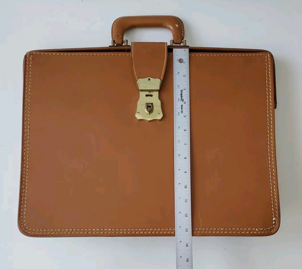 Vtg Maximillian Cowhide Leather Brief Suit Case Brown.