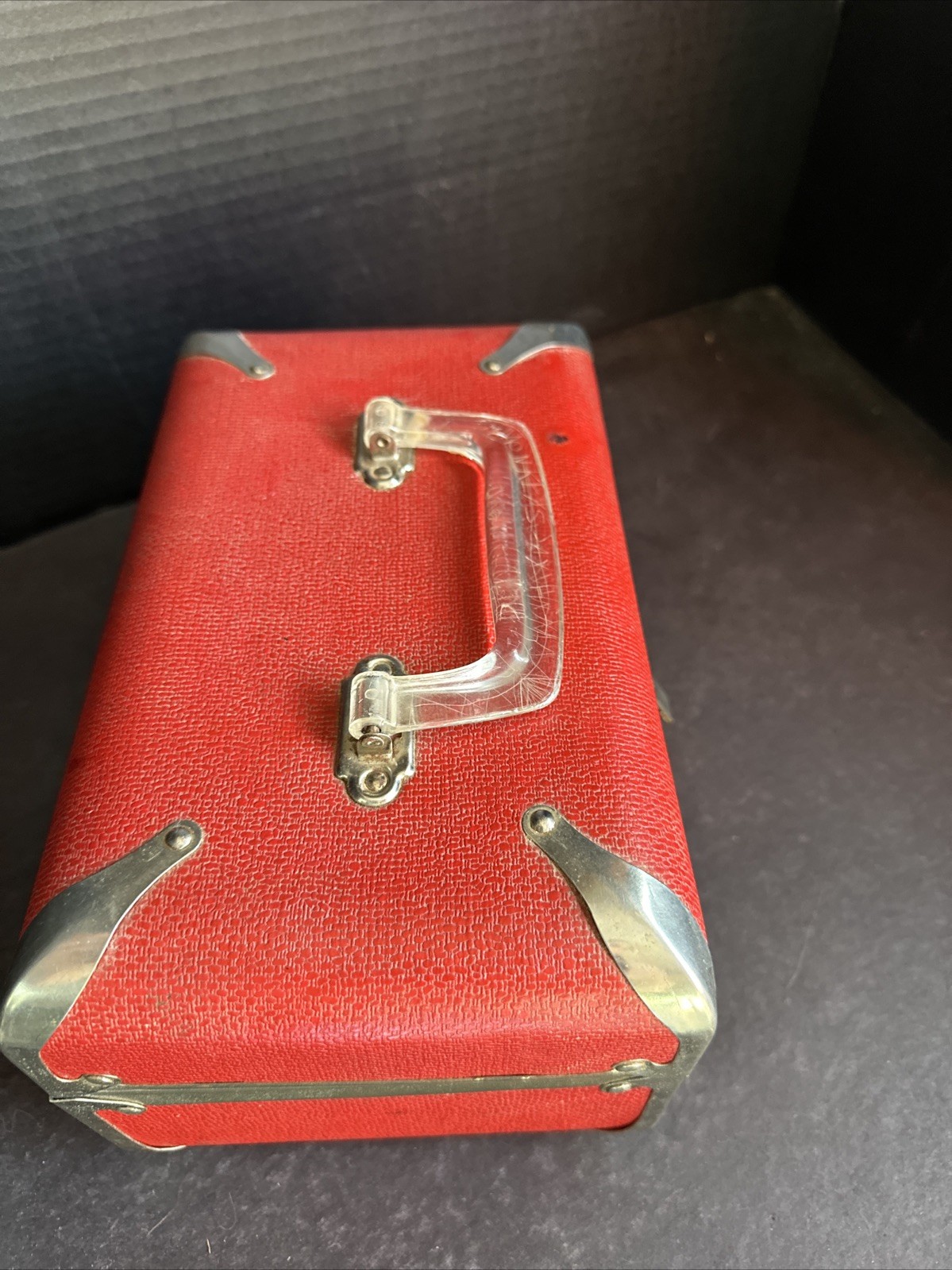 Vintage Red Travel Case Hard Shell Small Suitcase Retro Lock Box 6*5*10 Inch#F2