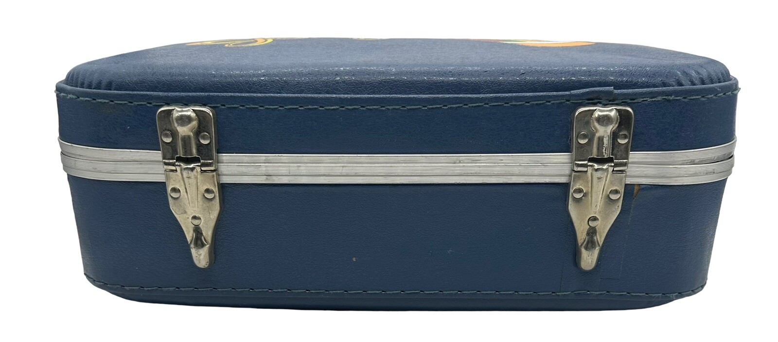 Vintage Blue Go Go Child’s Suitcase Hardside Going to Grandmas Rainbow Pencil