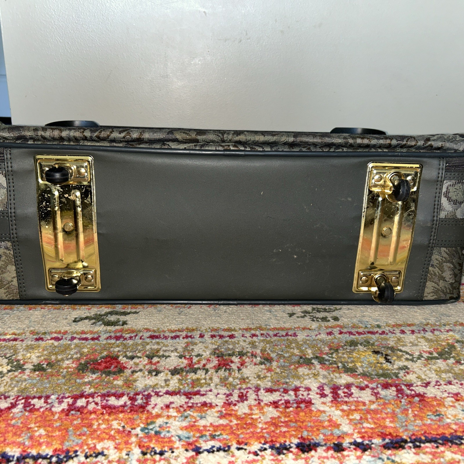 Vintage Jaguar 5 Piece Floral Green Tapestry Luggage Set NWT Lock And Keys