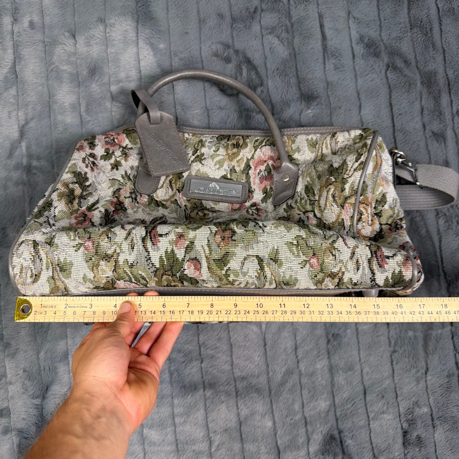 Jordache Vintage Floral Tapestry Weekender Duffel Bag Grey Green Travel Luggage