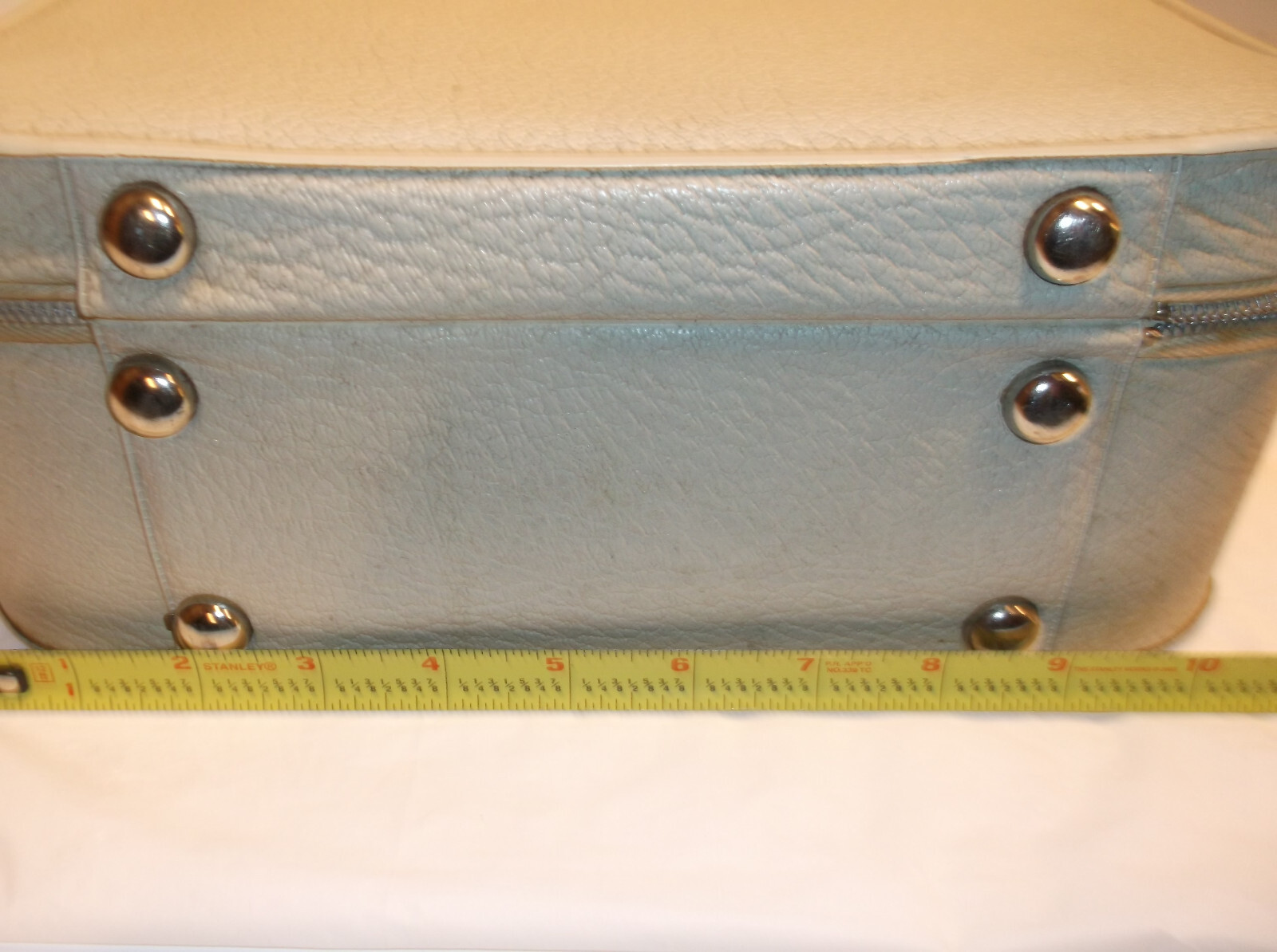 Vintage Carrying Case Cream Vinyl Zipper Strap Handle Luggage