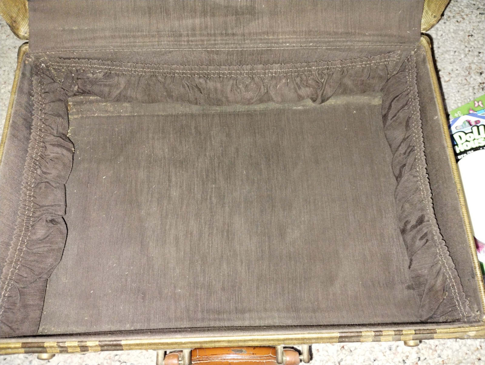 Vintage 30-40s Tweed Striped Suitcase Leather Trim 18x13x7 Rare