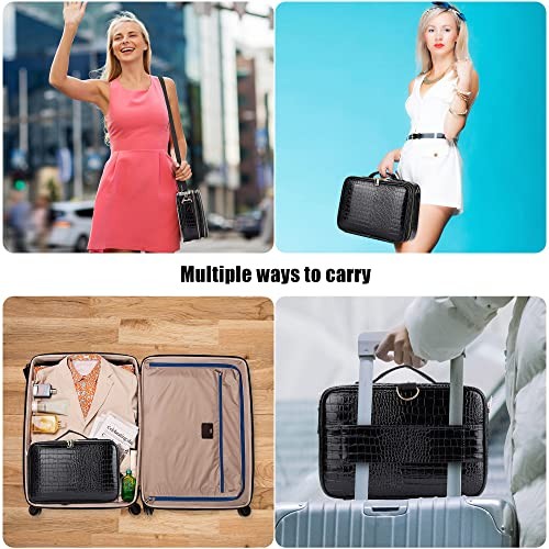Travel Makeup Train Case,Large Capacity Cosmetic Bags for Medium Glossy Black