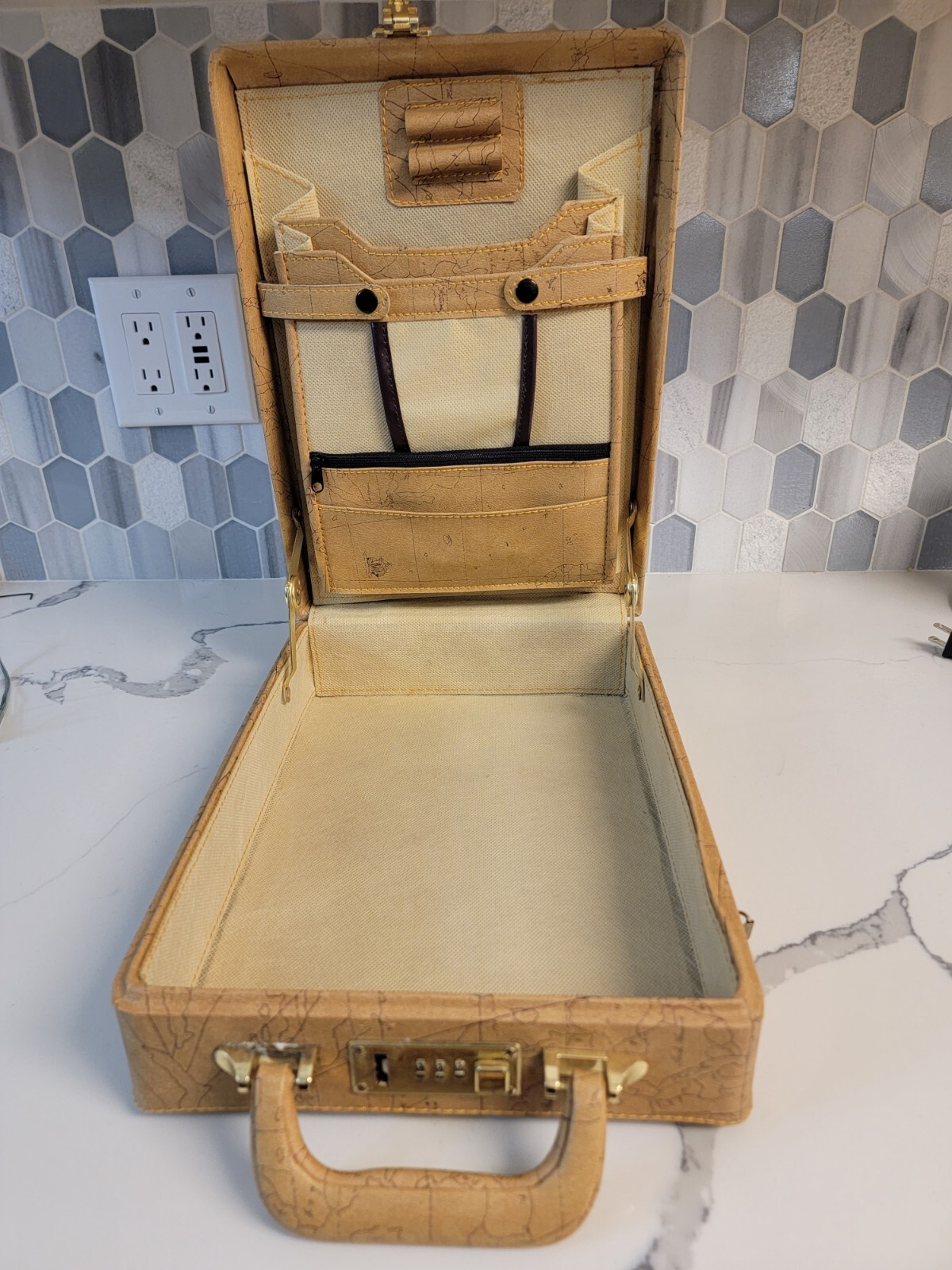 Vintage Briefcase Attache Map Pattern Perfect for Tablets or Art Supplies