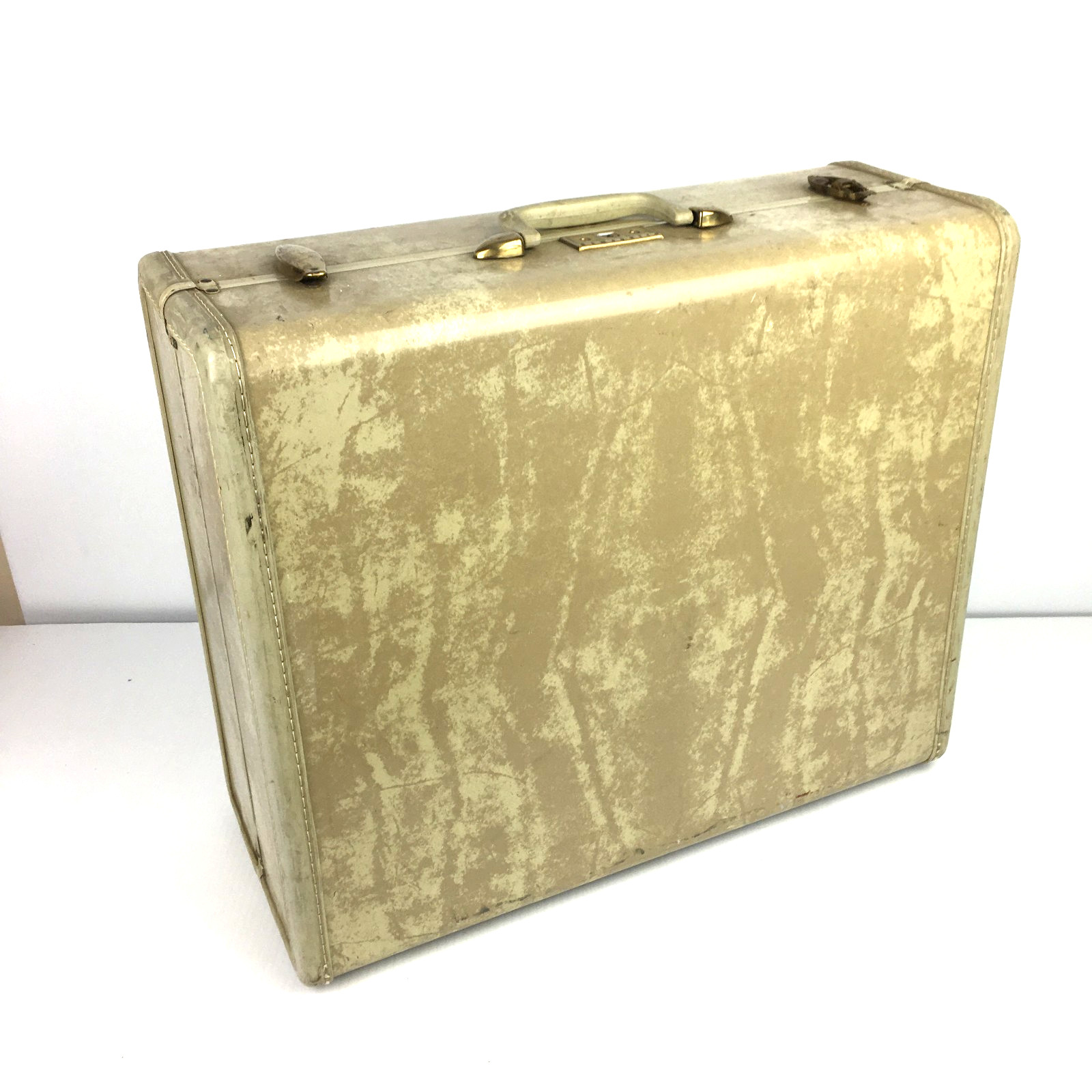 Samsonite Shwayder Streamlite Suitcase Excellent INTERIOR Marbled 21″ Vtg Cream
