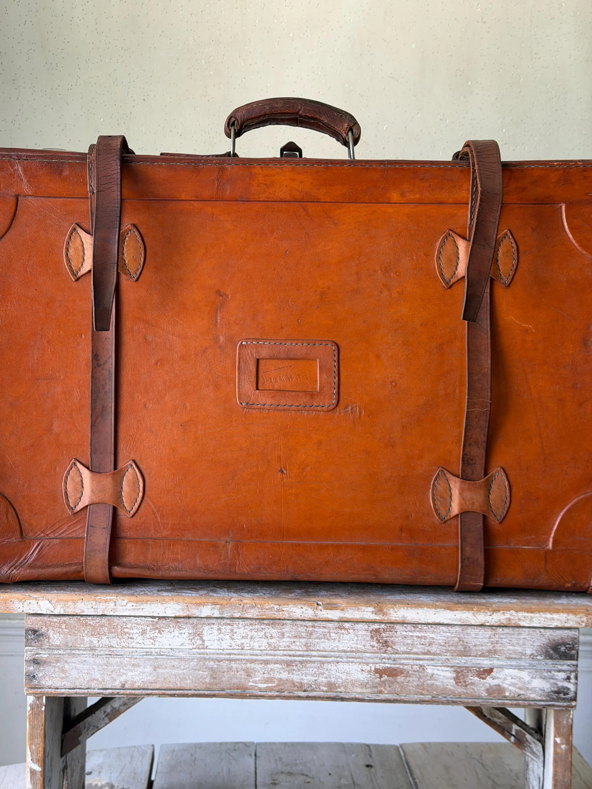 RARE Vintage French Leather Suitcase General Jacques Humbert Luggage WWII Milit
