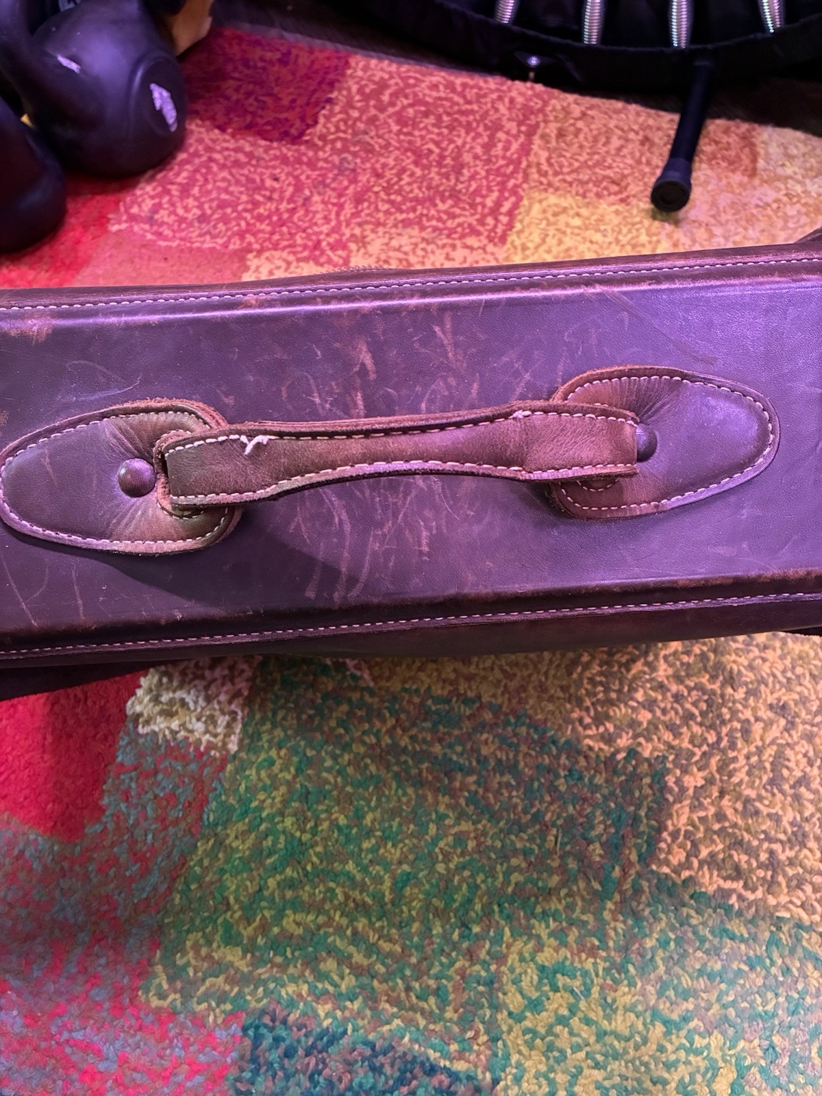 Vintage Brown Leather And Suede Soft Sided Suitcase Brass Hardware