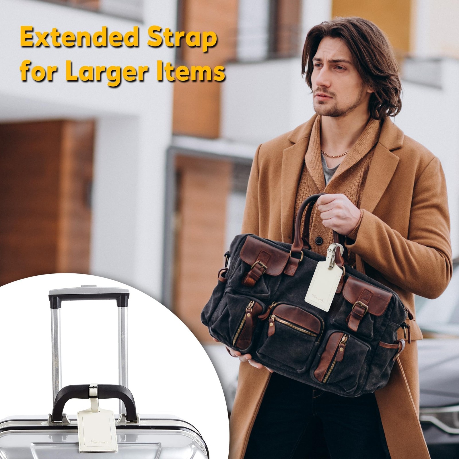 Travelambo 8 Pack Luggage Tags Faux Leather for Suitcases Travel Bag Labels Trav