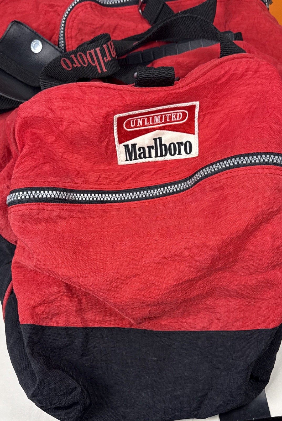 Vintage 90s Marlboro Unlimited Duffel Bag Red Black Promo Collectible Nylon