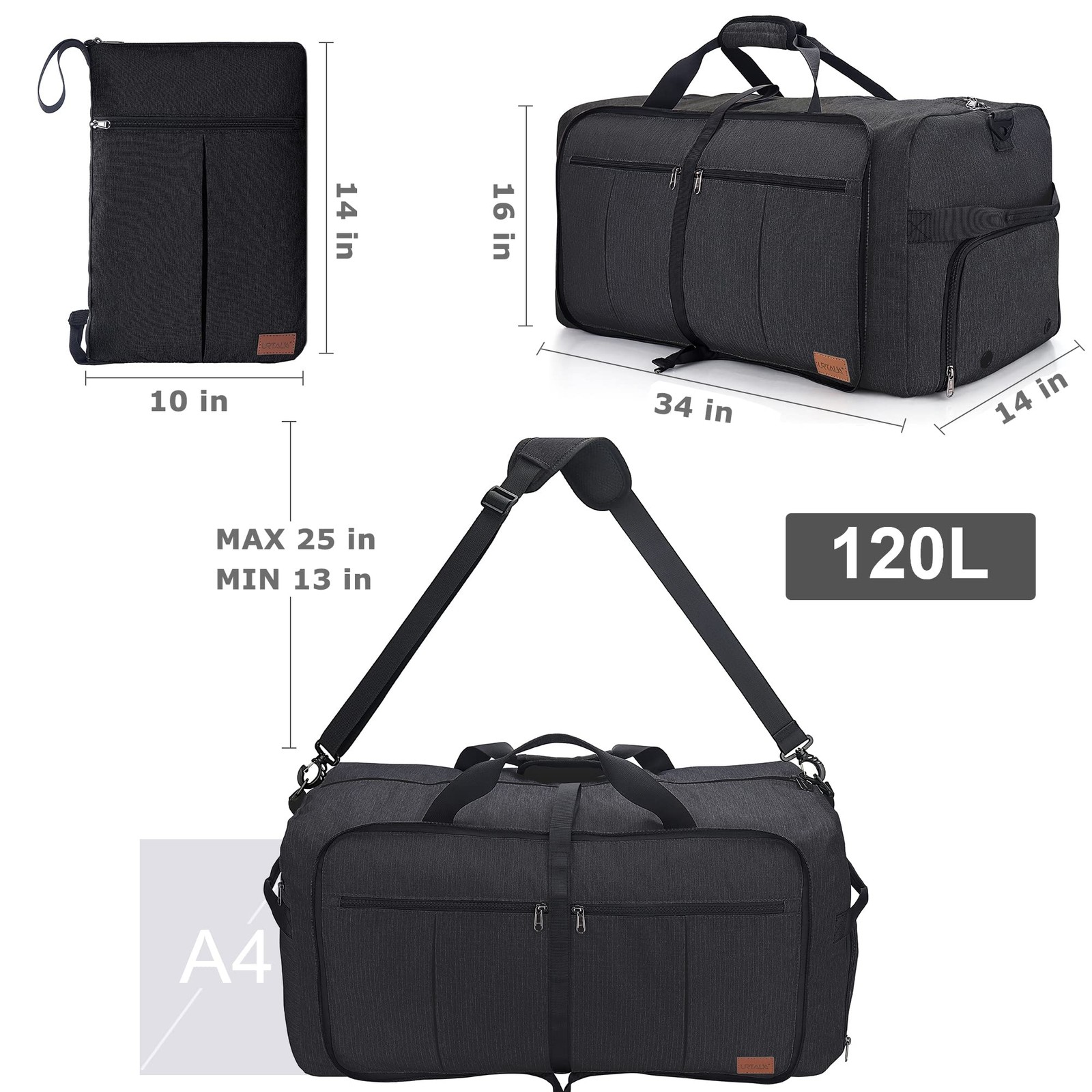 Urtala 120L Foldable Collapsible Waterproof Travel Duffel Bag For Men And Women