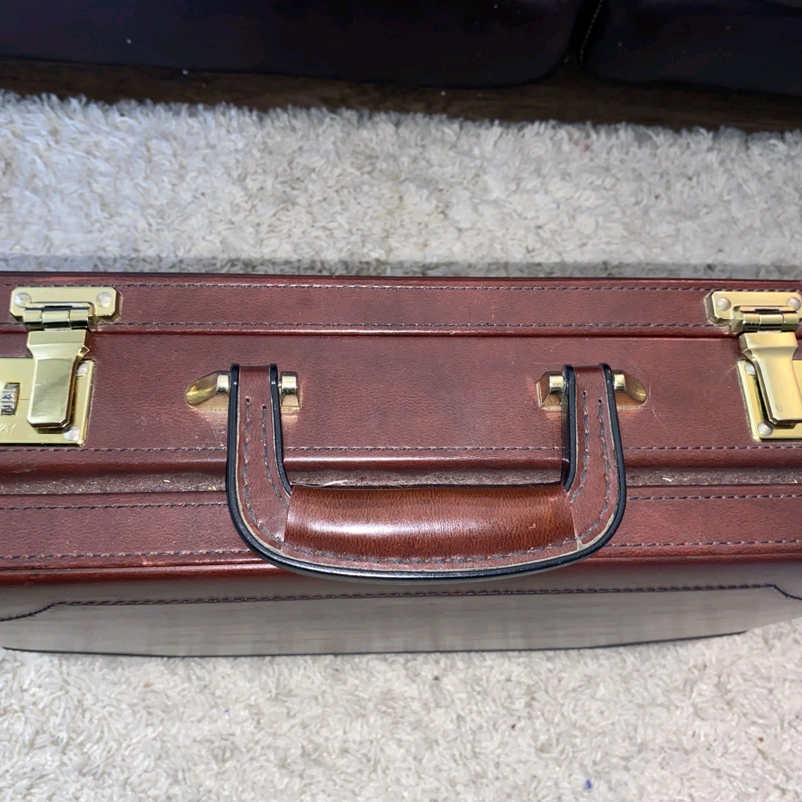AIRWAY Vintage Leather Briefcase Hard Shell Chestnut Brown