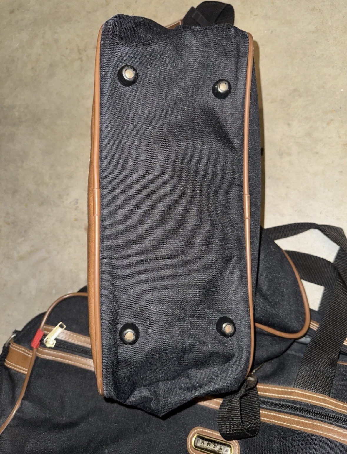 Jaguar Luggage Travel Bag Overnight Weekender Black With Brown Leather. 2 Pcs.