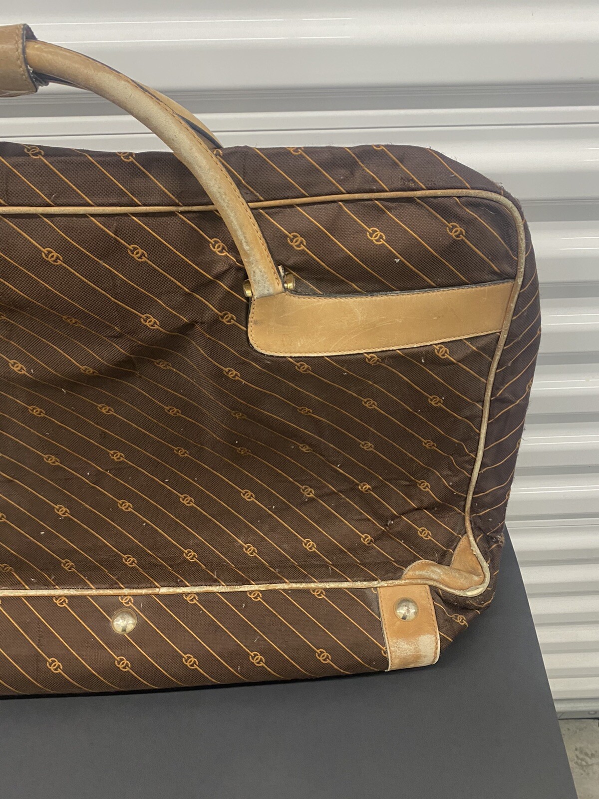 Vintage Gucci GG Monogram Canvas Leather Luggage Bag