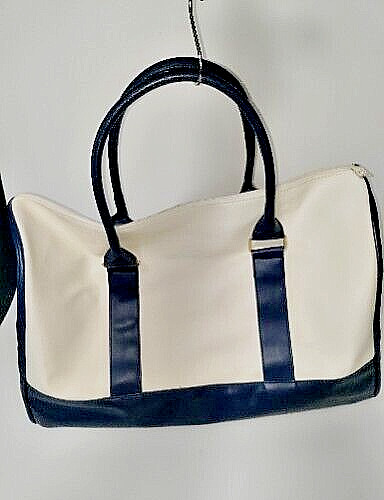 RARE Estee Lauder Luggage Hand Bag Navy Blue And Cream Good Condition Vtg